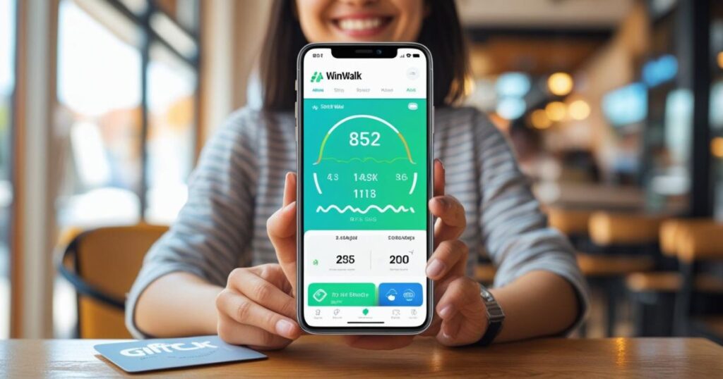 Android phone displaying WinWalk app dashboard after tracking 10,000 steps